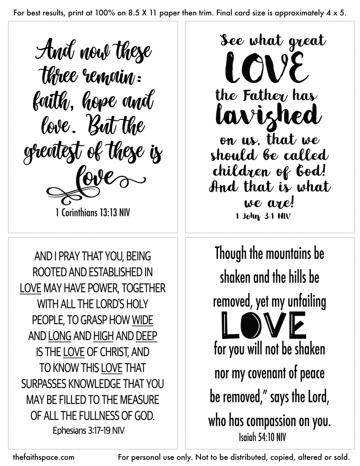 Free printable Scripture cards about love (pdf download) - The Faith Space