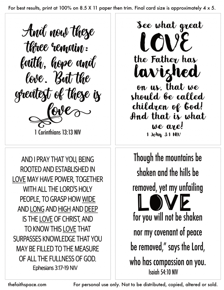 Free printable Scripture cards about love (pdf download) The Faith Space