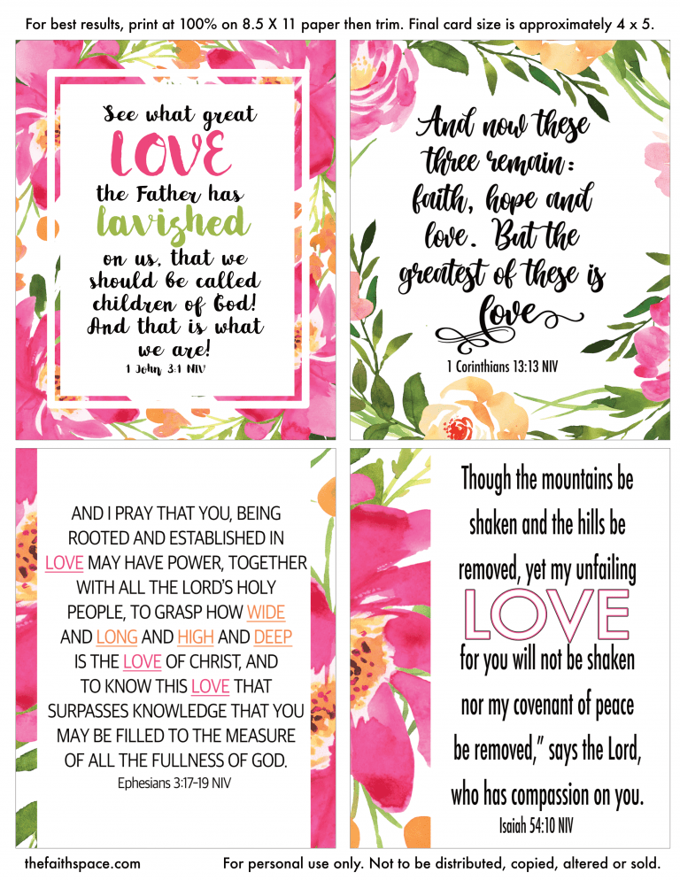 Free printable Scripture cards about love (pdf download) - The Faith Space