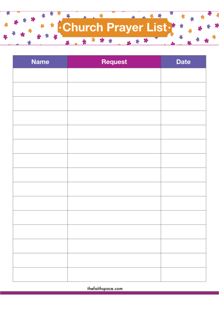 Free prayer list templates (printable pdf downloads) - The Faith Space